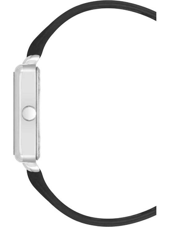 Nine West Women\'s Black And Silver Analog Quartz Faux Leather Strap Square Watch